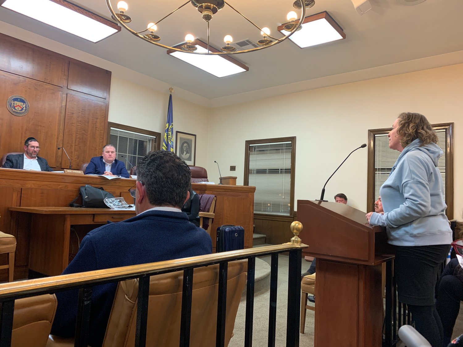Cedarhurst resident Rena Saffra expressed her frustration to the appeals board on the proposal to build a 17-apartment development on densely populated Washington Avenue.